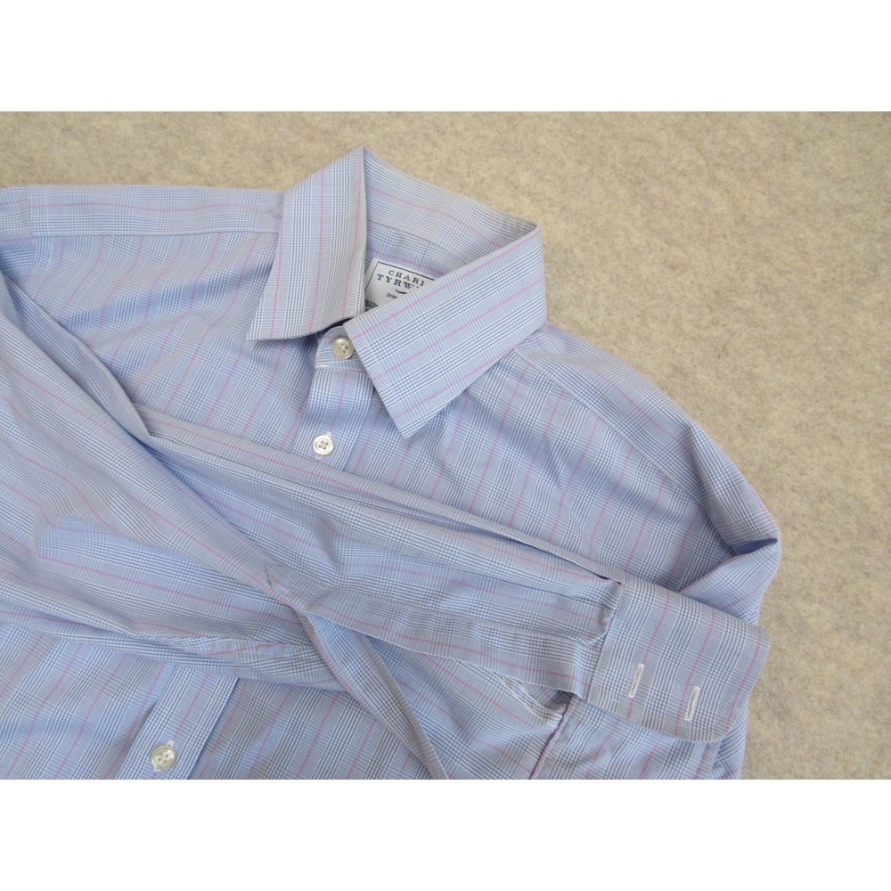 Charles Tyrwhitt Mens Non Iron Dress Shirt Blue Pink Check 15.5 33 39/84cm
